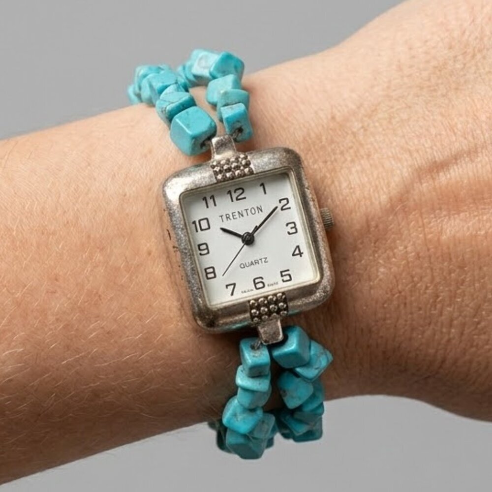 Silver and Turquoise Women's Watch Bracelet